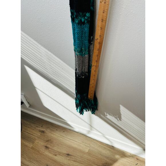 Billabong Black Gray & Teal Knit Scarf with Fringe OS - Picture 7 of 8